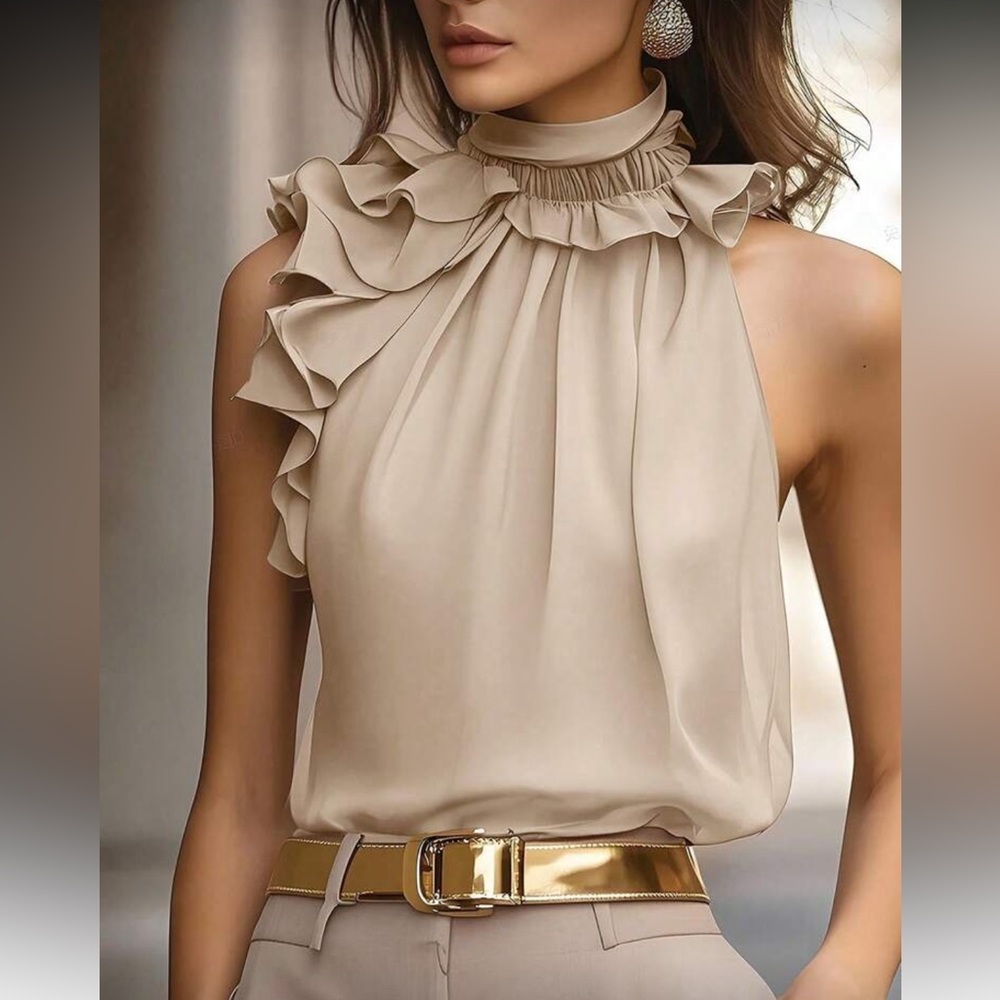 Elegant Apricot Ruffle Blouse